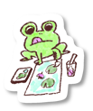 A green frog drawing on a table
Description automatically generated
